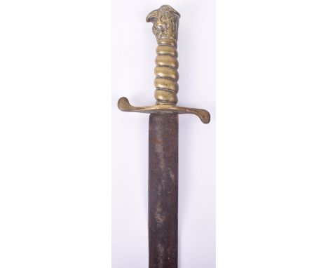 Mid 19th-Century Band Sword, possibly continental, broad straight single edge blade, brass hilt with eagle head pommel integr
