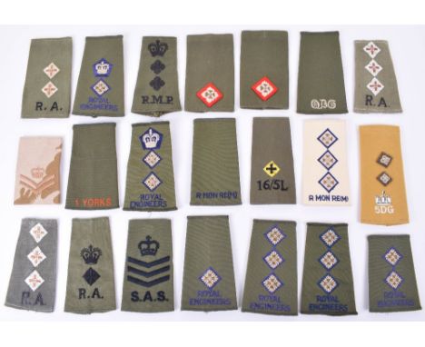 Selection of British Army Tunic Rank Shoulder Strap Slip-ons, various ranks, regiments and periods. Regiments include Special