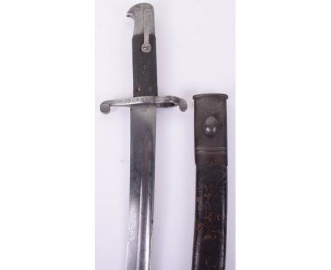 British 1856 Pattern Yataghan Sword Bayonet, complete with its two piece chequered grips. Cross guard with muzzle ring stampe