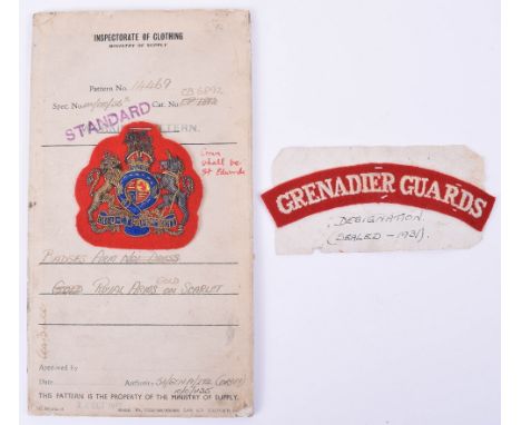 Sealed Pattern Grenadier Guards Cloth Shoulder Title &amp; Sealed Pattern Warrant Officers Rank Badge, embroidered shoulder t