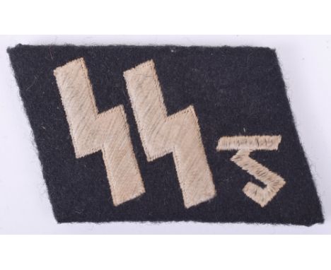 Rare Waffen-SS School Tolz (Schule Tolz) Tunic Collar Patch, machine embroidered SS runes with gothic script “t”. Good unifor