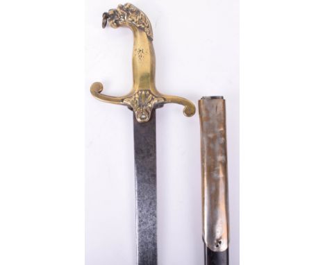 British Band Sword c.1820, straight single edge blade, cast brass hilt with lion’s head pommel, reversed quillons, later stam