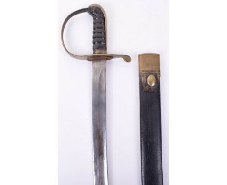 Early Victorian British Constabulary Sword Circa 1850, 73cm curved fullered blade. Black painted wood grip. Brass hilt, backs