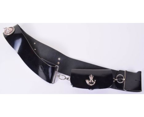 Elizabeth II The Rifles Cross Belt and Pouch, fine black patent leather cross belt with fine quality silvered two piece regim