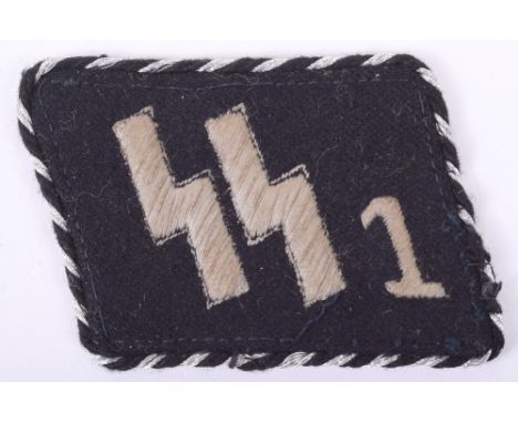 SS-Standarte Regiment 1 “Deutschland” Tunic Collar Tab, fine embroidered SS runes with number “1”. Black and silver wire twis