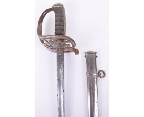 Victorian Scots Guards Officers Sword, levee pattern. 84cms blade etched with VR monogram, battle honours to ‘Suakin 1885’, S