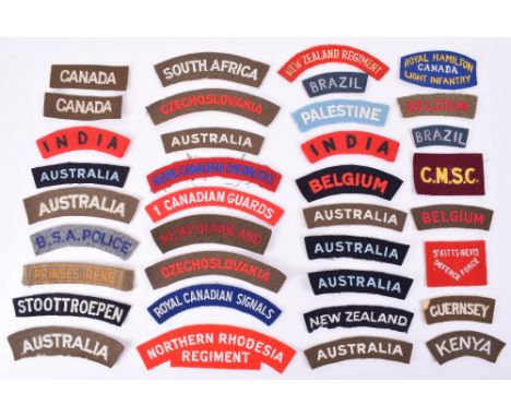 Selection of Cloth Nationality Shoulder Titles, being army issue, RAF issue and Naval / Commando issues for foreign nationals
