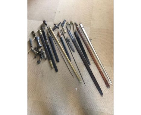 Quantity of Assorted Spare Parts for Swords, including 3 military scabbards (one brass for a piquet weight blade), another in