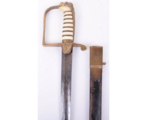 ^ Georgian Naval Officers Sword with Possible Lord Nelson Connection, straight single edge blade etched with crowned GR, 1801