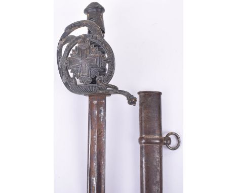 French Cuirassiers Sword, straight single edge blade cut with twin fullers, brass half basket guard with cross device, leathe