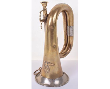 Third Reich SA / NSKK / NSDAP Bugle, brass body with white metal end and early style SA / NSKK &amp; NSDAP eagle and swastika