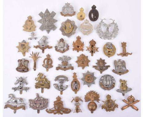 37x British Infantry, Cavalry &amp; Corps Cap Badges, including all brass Royal Berkshire, Army Cyclist Corps, bi-metal 3rd K