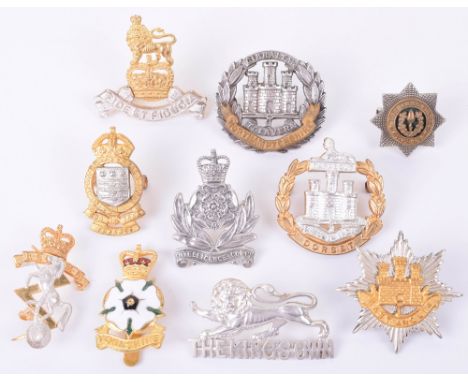 10x British Officers Cap Badges, including EIIR Intelligence Corps, George VI Royal Army Ordnance Corps, Northamptonshire reg