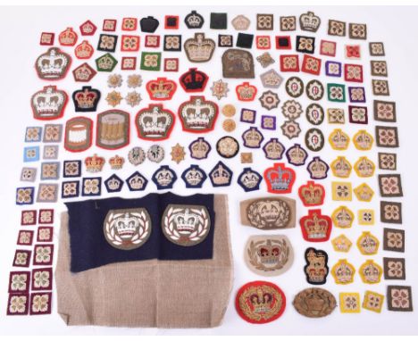 Quantity of British Army Cloth Rank Insignia, consisting of rank crowns, shoulder pips with various coloured underlays, Warra