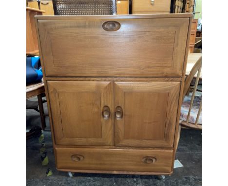 ERCOL LIGHT ELM MORNING DEW BUREAU DRINKS CABINET