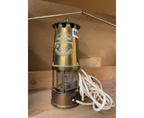BRASS MINERS LAMP CONVERTED FOR ELECTRICITY 