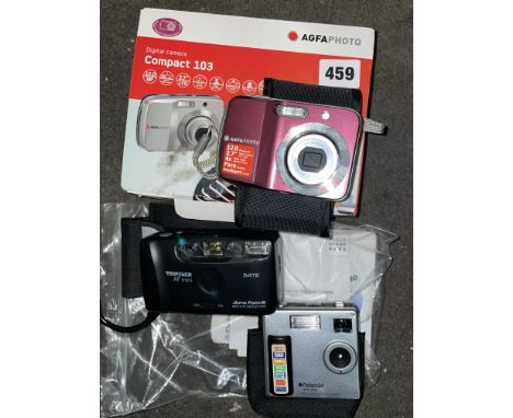 AGFA PHOTO DIGITAL CAMERA, POLAROID DIGITAL CAMERA, AND A TRAVELLER AF MINI CAMERA 