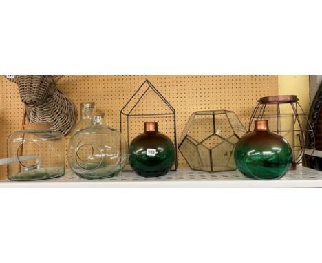 SHELF OF TERRARIUMS AND CANDLE LANTERNS 