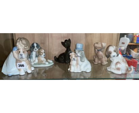MIXTURE OF LLADRO AND NAO PORCELAIN DOG FIGURE GROUPS X 6 SOME WITH BOXES