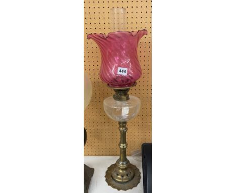 VICTORIAN OIL LAMP WITH CRANBERRY SHADE 