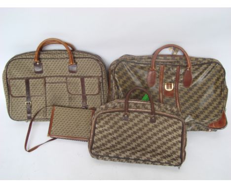 Three vintage Jaeger leather and Jaeger monogrammed canvas suitcases and a similar Jaeger ladies handbag (4). 