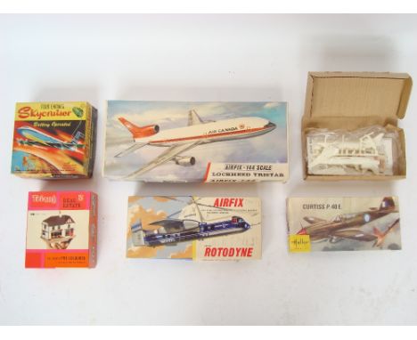 Airfix Lockheed Tristay 144 scale unassembled in box, Rotodyne, unassembled in box, Heller Curtiss P. 40E together with Trian