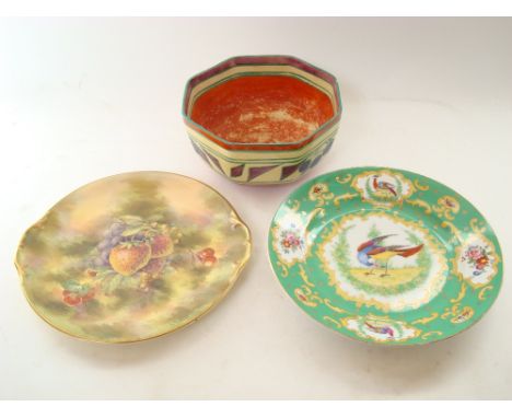 A Clarice Cliff 'Fantasque' octagonal bowl, retailed by Lawleys (chipped and with wear), a Royal Winton Grimwades dessert pla