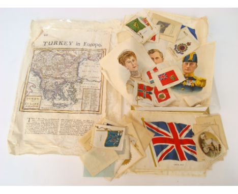 A selection of Kensitas silks, mostly flags, some large, Admiral Sir John  R. Jellicoe (Qty) and an 18th Century map of Turke