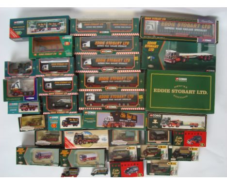 A collection of Eddie Stobart Ltd die cast 1:50 scale haulers and vehicles, comprising 26 Corgi, and 6 Lledo examples (4x Day