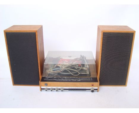 A His Masters Voice record player with Garrard 6300 turntable and a pair of Fergusson F4517 speakers. 