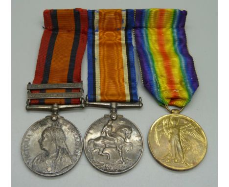 A set of three medals; Queens South Africa bars, South Africa 1902 and Orange Free State, Victory medal and War medal to 4819