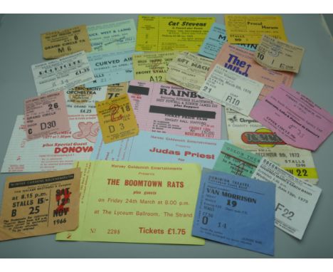 Concert ticket stubs, 1960s onwards, Chuck Berry, ELO, Roy Orbison, Rainbow, Soft Machine, Yes, Thin Lizzy, Van der Graf Gene