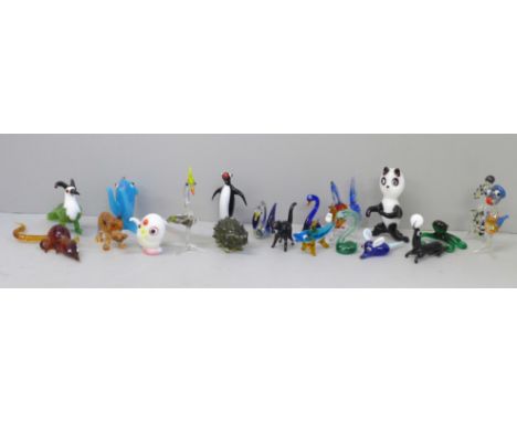 Twenty hand blown vintage glass animals 