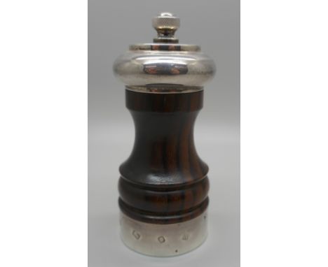 A silver mounted turned wood pepper grinder, Mappin &amp; Webb 