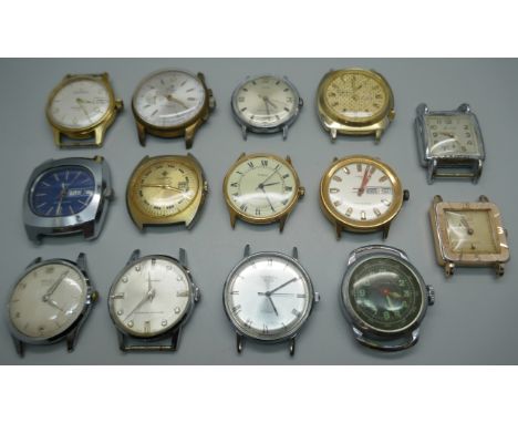 A collection of mechanical wristwatch heads including Timex, Cimier, Helbros, etc. 