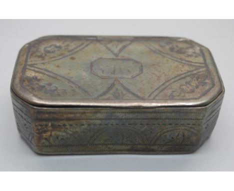 A George IV silver snuff box, Birmingham 1822, Samuel Pemberton, 41g, 58mm wide 