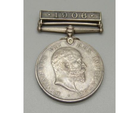 An Edward VII Natal Native Rebellion Medal with 1906 clasp to Pte. W. Griggs, Durban Light Infantry 