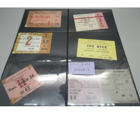 A collection of 1960s onwards ticket stubs, Bob Dylan, Kinks, Pink Floyd, Them, Steppenwolf, Elvis Costello 