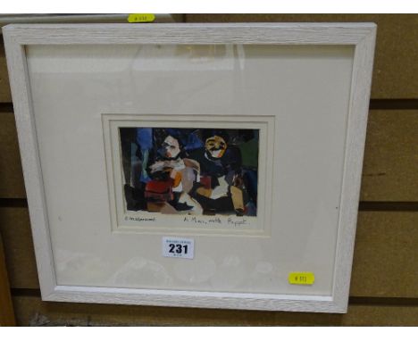 C M SHERWOOD interesting collage - entitled 'A Man with Puppet', 9 x 13 cms