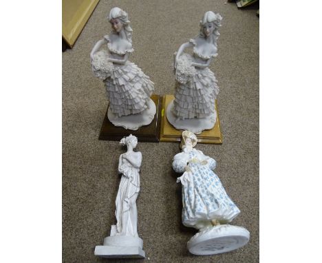 Two Italian lady figurines, another figurine and a Royal Worcester figurine