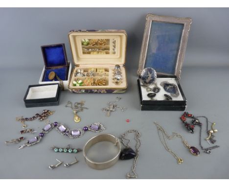 Selection of vintage and other jewellery along with a hallmarked silver portrait frame