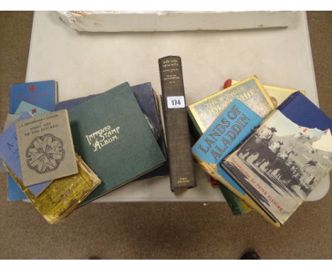 Vintage books - 'Lands of Aladdin', 'The Wonder Book of Ships', vintage stamp album with part contents, first aid manuals etc