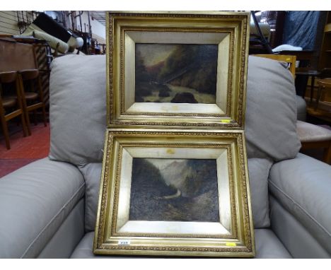 Unknown artist oils on board, a pair - initialled 'A R B', North Wales river scenes, 18 x 25 cms