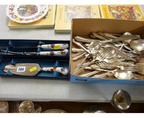 Boxed Royal Worcester serving cutlery and a parcel of flatware