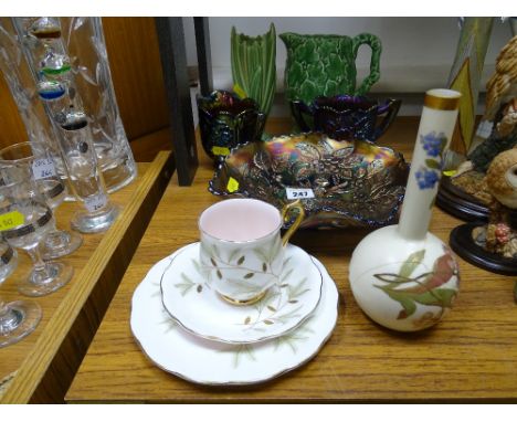 Three items of carnival glassware, Sylvac pottery, Royal Worcester, Royal Albert 'Braemar' trio