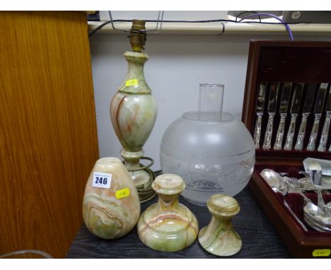 Onyx table lamp with etched glass shade and similar items