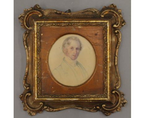 A 19th century pencil and watercolour portrait, in original frame. 22 cm wide overall