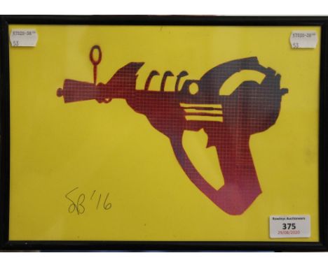 Ray Gun, signed SB 16, framed and glazed. 28.5 x 20.5 cm.