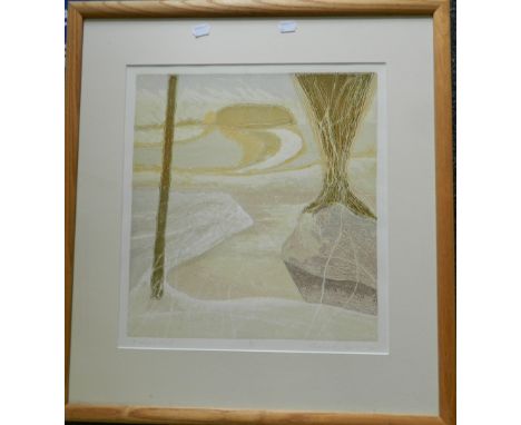 MICHAEL CARTER, "Frozen Hill", lithograph, numbered 3/8, and another "Harvest Storm", numbered 2/10, both framed and glazed. 