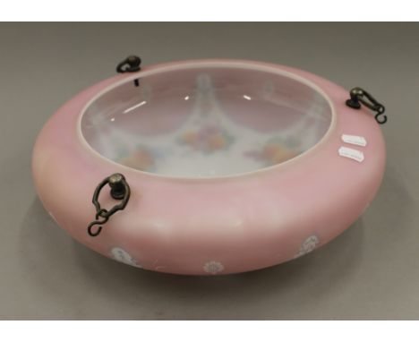 An Art Deco acid etched satin glass plafonnier. 40 cm wide.